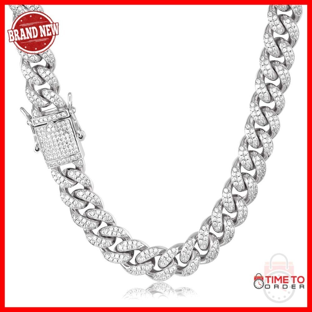 18K Gold Plated Cuban Link Chain Necklace 18" with CZ Diamonds